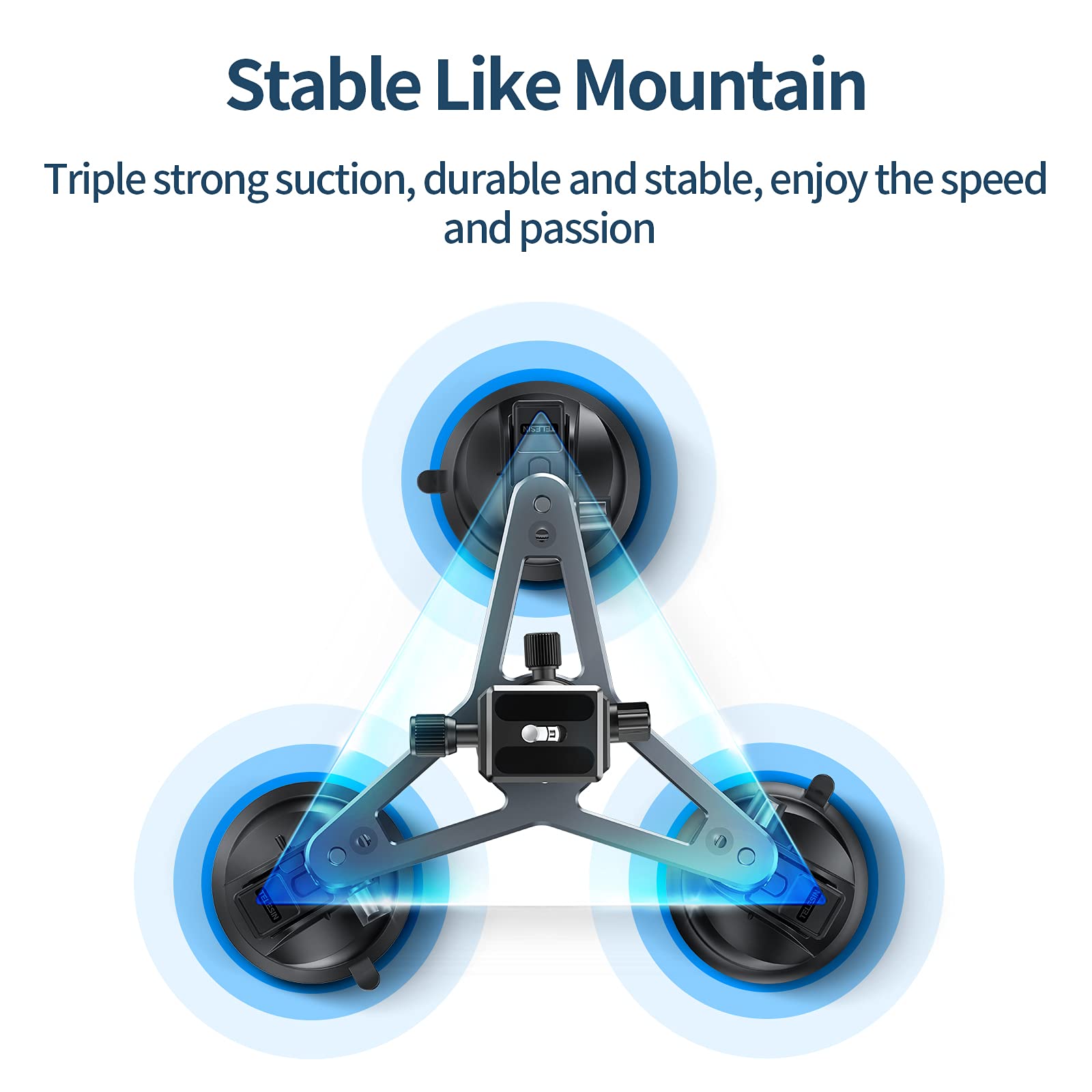 Triple Suction Cup Car Mount Heavy Duty Tripod With 360 Ball Head For Gopro 13 Insta360 Dji Action 5 Pro 4/3 Dslr Mirrorless Camera, Dashboard Windshield Window Hi Speed Motion Vehicle Holder Attach
